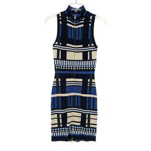 Flying Tomato Zip Front Sweater Dress Colorblock Mock Neck Capsule Office Size S